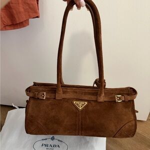 Prada Tan Suede Shoulder Bag